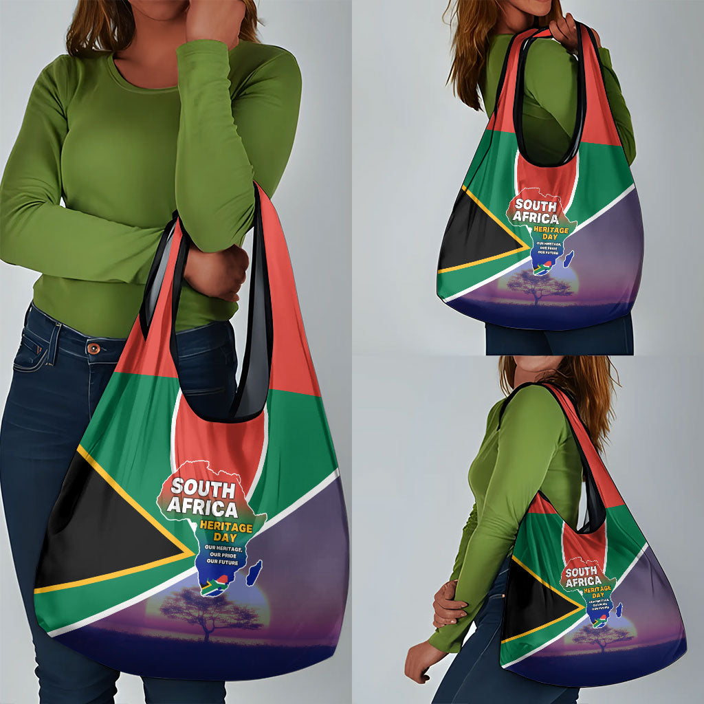 South Africa Heritage Day Grocery Bag Celebrating Roots Flag Map Sunset Savanna