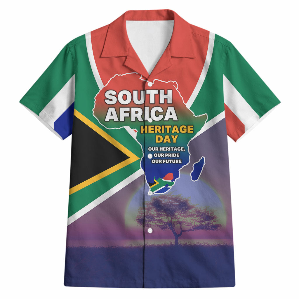 South Africa Heritage Day Hawaiian Shirt Celebrating Roots Flag Map Sunset Savanna