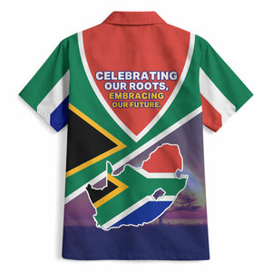 South Africa Heritage Day Hawaiian Shirt Celebrating Roots Flag Map Sunset Savanna