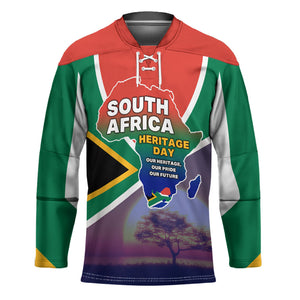 South Africa Heritage Day Hockey Jersey Celebrating Roots Flag Map Sunset Savanna