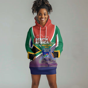 South Africa Heritage Day Hoodie Dress Celebrating Roots Flag Map Sunset Savanna