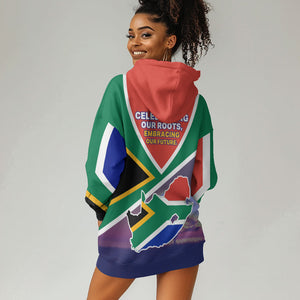 South Africa Heritage Day Hoodie Dress Celebrating Roots Flag Map Sunset Savanna