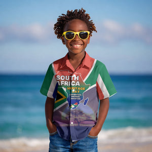 South Africa Heritage Day Kid Hawaiian Shirt Celebrating Roots Flag Map Sunset Savanna