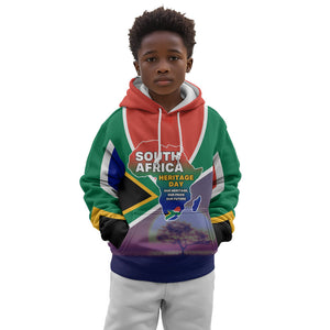 South Africa Heritage Day Kid Hoodie Celebrating Roots Flag Map Sunset Savanna