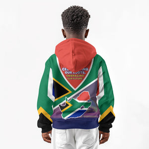 South Africa Heritage Day Kid Hoodie Celebrating Roots Flag Map Sunset Savanna