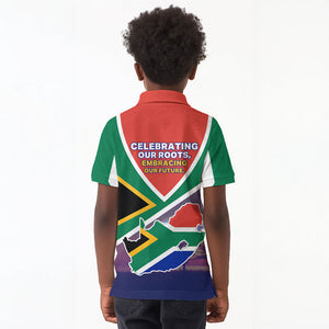 South Africa Heritage Day Kid Polo Shirt Celebrating Roots Flag Map Sunset Savanna