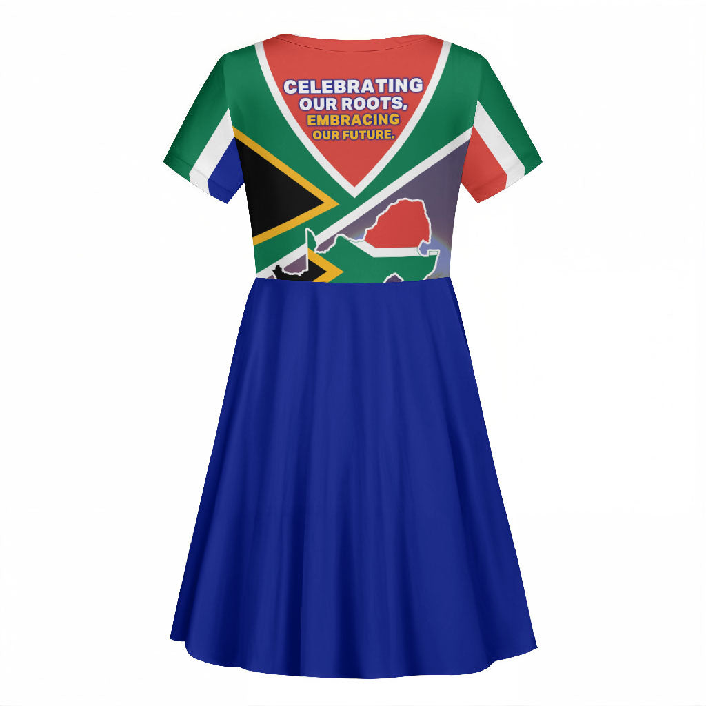 South Africa Heritage Day Kid Short Sleeve Dress Celebrating Roots Flag Map Sunset Savanna