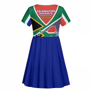 South Africa Heritage Day Kid Short Sleeve Dress Celebrating Roots Flag Map Sunset Savanna