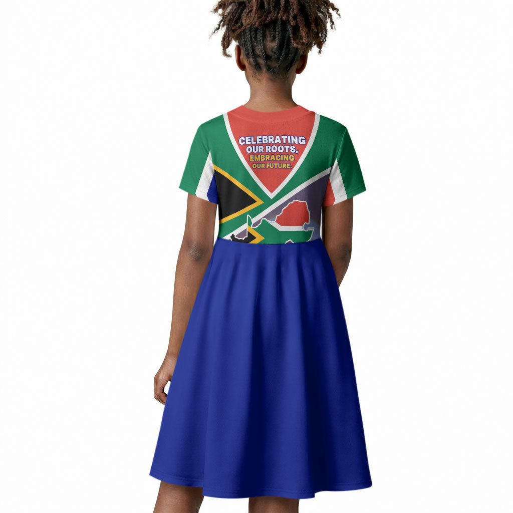South Africa Heritage Day Kid Short Sleeve Dress Celebrating Roots Flag Map Sunset Savanna