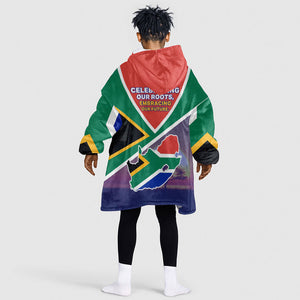 South Africa Heritage Day Kid Wearable Blanket Hoodie Celebrating Roots Flag Map Sunset Savanna