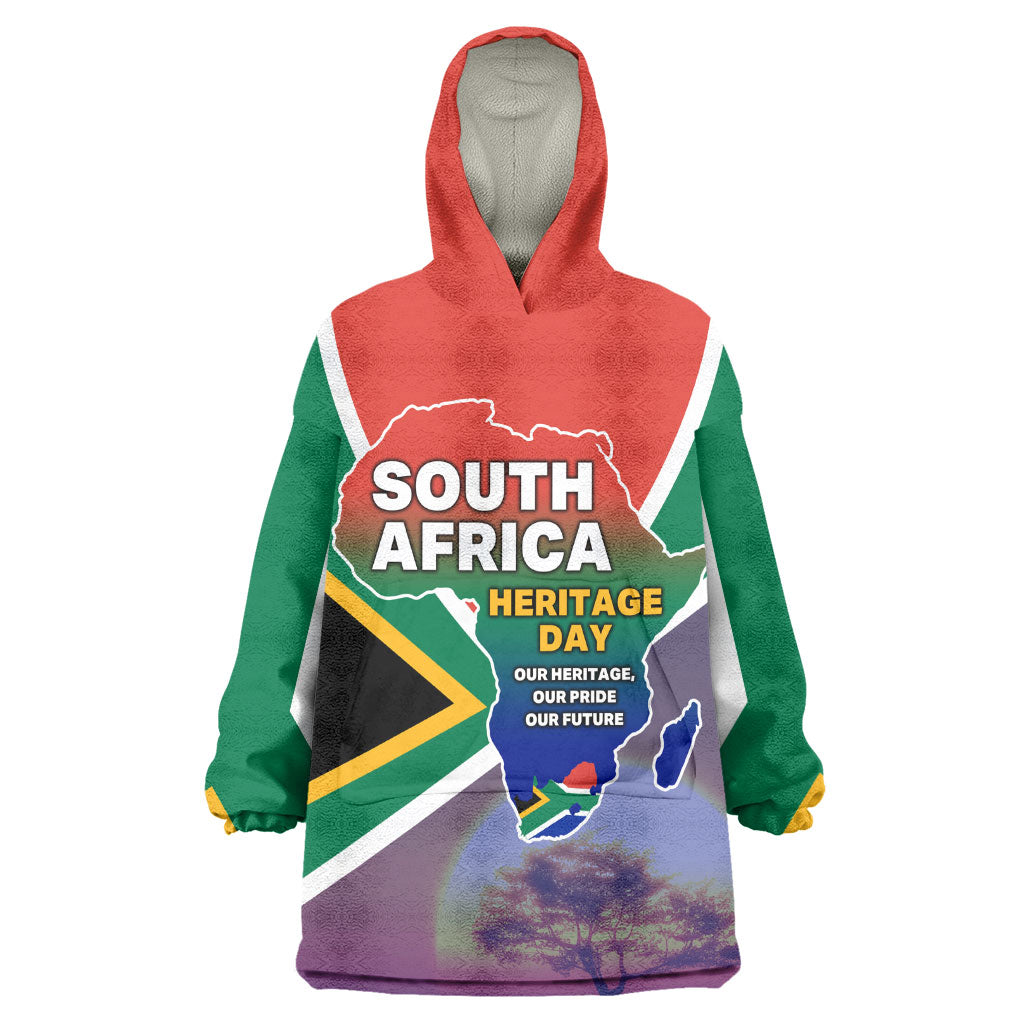 South Africa Heritage Day Kid Wearable Blanket Hoodie Celebrating Roots Flag Map Sunset Savanna