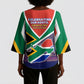 South Africa Heritage Day Kimono Sleeve Blouse Celebrating Roots Flag Map Sunset Savanna