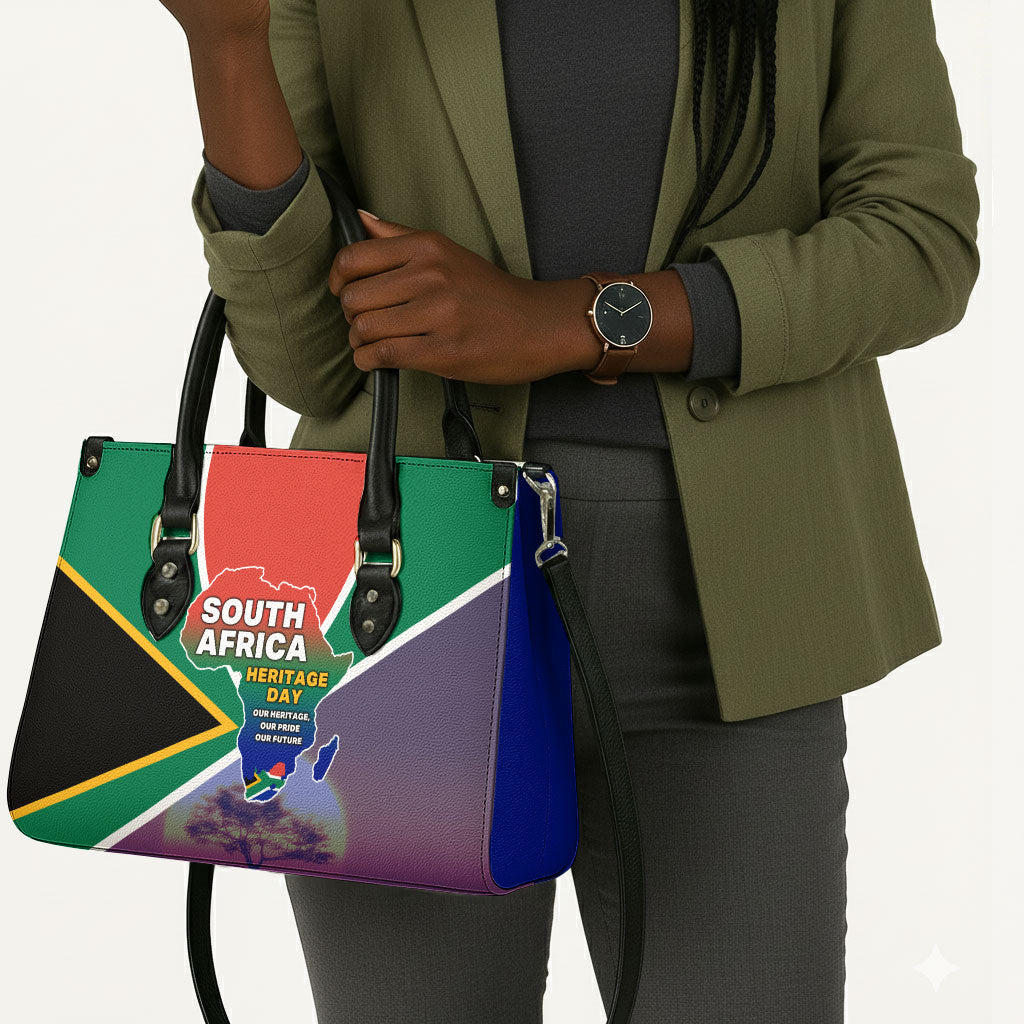 South Africa Heritage Day Leather Bag Celebrating Roots Flag Map Sunset Savanna