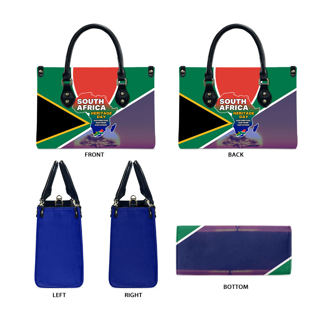 South Africa Heritage Day Leather Bag Celebrating Roots Flag Map Sunset Savanna