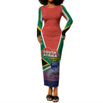 South Africa Heritage Day Long Sleeve Bodycon Dress Celebrating Roots Flag Map Sunset Savanna