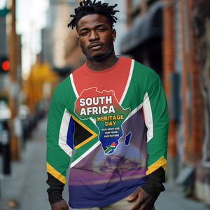 South Africa Heritage Day Long Sleeve Shirt Celebrating Roots Flag Map Sunset Savanna