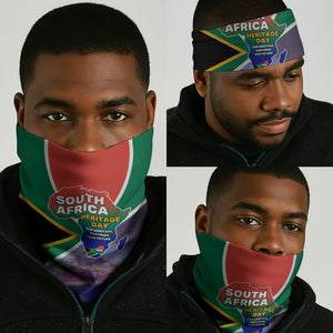 South Africa Heritage Day Neck Gaiter Celebrating Roots Flag Map Sunset Savanna