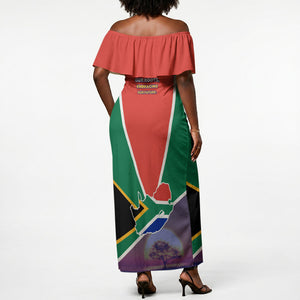 South Africa Heritage Day Off Shoulder Maxi Dress Celebrating Roots Flag Map Sunset Savanna