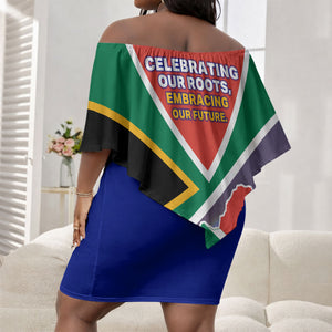 South Africa Heritage Day Off Shoulder Short Dress Celebrating Roots Flag Map Sunset Savanna