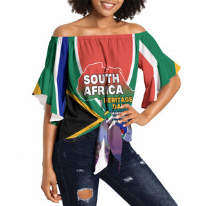 South Africa Heritage Day Off Shoulder Wrap Waist Top Celebrating Roots Flag Map Sunset Savanna