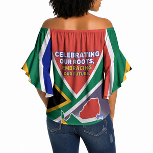 South Africa Heritage Day Off Shoulder Wrap Waist Top Celebrating Roots Flag Map Sunset Savanna