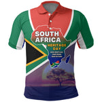 South Africa Heritage Day Polo Shirt Celebrating Roots Flag Map Sunset Savanna
