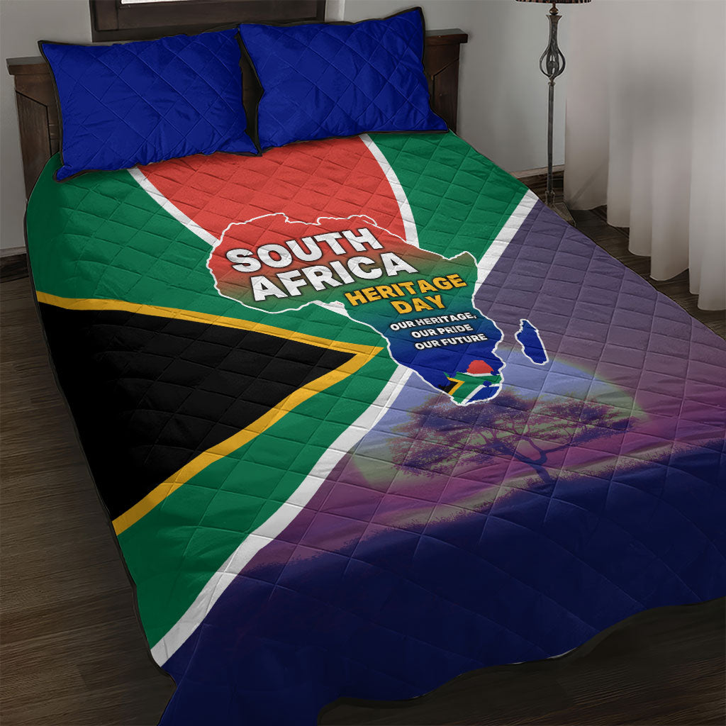 South Africa Heritage Day Quilt Bed Set Celebrating Roots Flag Map Sunset Savanna