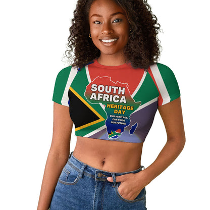 South Africa Heritage Day Raglan Cropped T shirt Celebrating Roots Flag Map Sunset Savanna