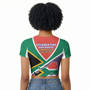 South Africa Heritage Day Raglan Cropped T shirt Celebrating Roots Flag Map Sunset Savanna