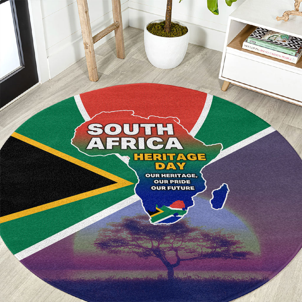 South Africa Heritage Day Round Carpet Celebrating Roots Flag Map Sunset Savanna