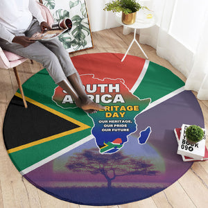 South Africa Heritage Day Round Carpet Celebrating Roots Flag Map Sunset Savanna