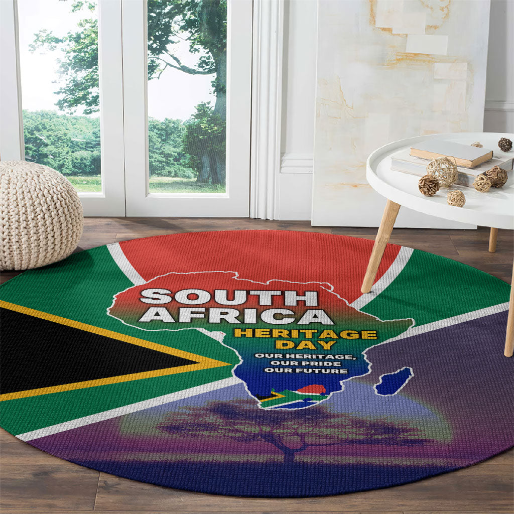South Africa Heritage Day Round Carpet Celebrating Roots Flag Map Sunset Savanna