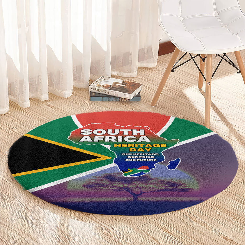 South Africa Heritage Day Round Carpet Celebrating Roots Flag Map Sunset Savanna