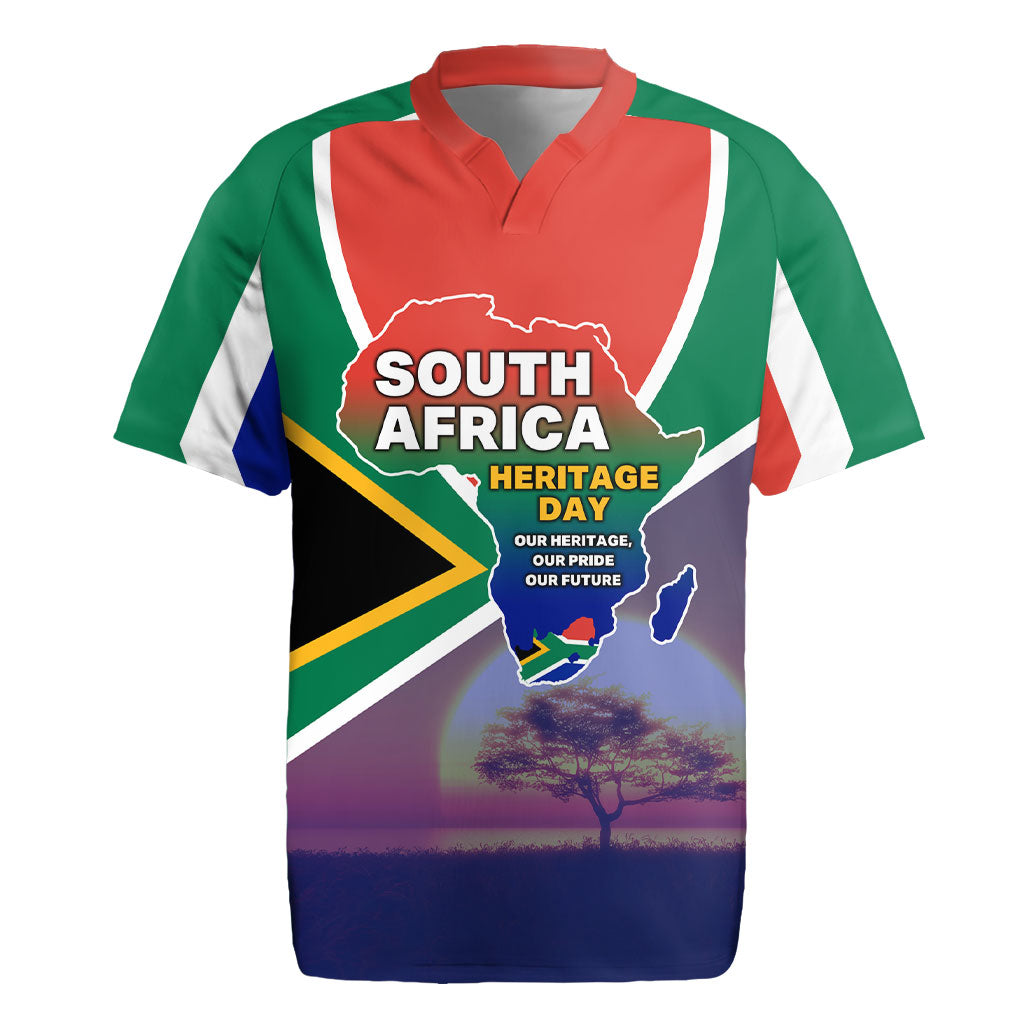 South Africa Heritage Day Rugby Jersey Celebrating Roots Flag Map Sunset Savanna