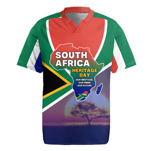 South Africa Heritage Day Rugby Jersey Celebrating Roots Flag Map Sunset Savanna