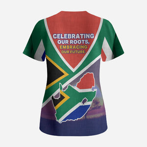 South Africa Heritage Day Scrub Top Celebrating Roots Flag Map Sunset Savanna
