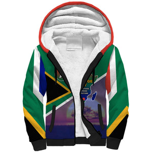 South Africa Heritage Day Sherpa Hoodie Celebrating Roots Flag Map Sunset Savanna