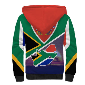 South Africa Heritage Day Sherpa Hoodie Celebrating Roots Flag Map Sunset Savanna