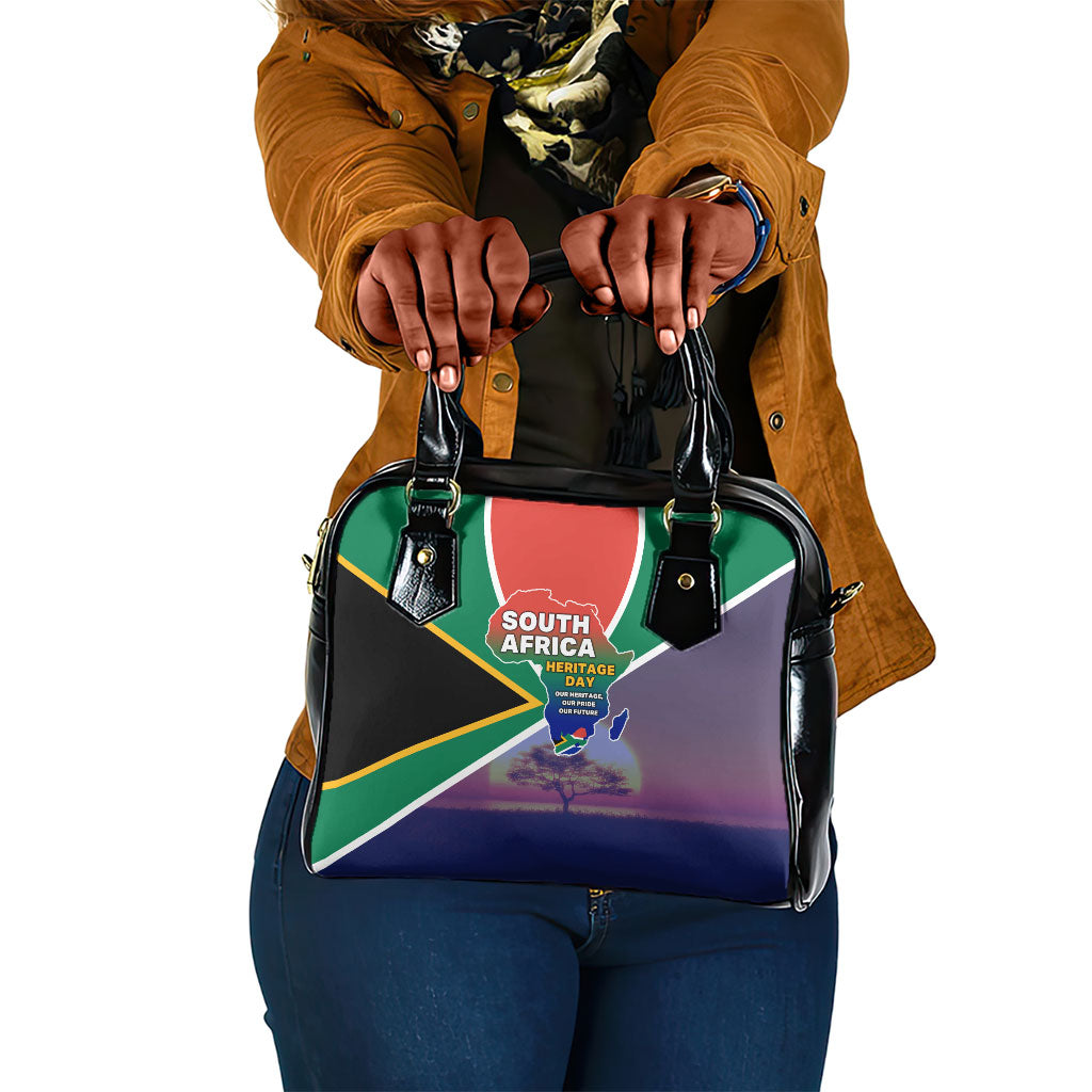 South Africa Heritage Day Shoulder Handbag Celebrating Roots Flag Map Sunset Savanna