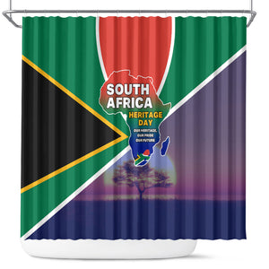 South Africa Heritage Day Shower Curtain Celebrating Roots Flag Map Sunset Savanna