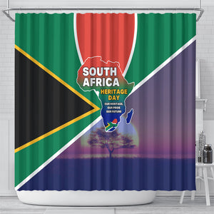 South Africa Heritage Day Shower Curtain Celebrating Roots Flag Map Sunset Savanna
