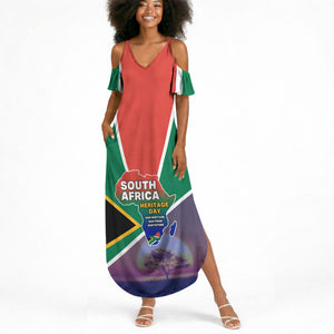 South Africa Heritage Day Summer Maxi Dress Celebrating Roots Flag Map Sunset Savanna