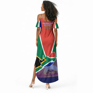 South Africa Heritage Day Summer Maxi Dress Celebrating Roots Flag Map Sunset Savanna