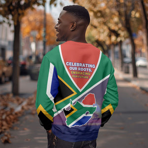 South Africa Heritage Day Sweatshirt Celebrating Roots Flag Map Sunset Savanna
