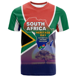 South Africa Heritage Day T shirt Celebrating Roots Flag Map Sunset Savanna