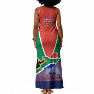 South Africa Heritage Day Tank Maxi Dress Celebrating Roots Flag Map Sunset Savanna