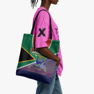 South Africa Heritage Day Tote Bag Celebrating Roots Flag Map Sunset Savanna