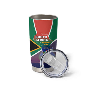 South Africa Heritage Day Tumbler Cup Celebrating Roots Flag Map Sunset Savanna