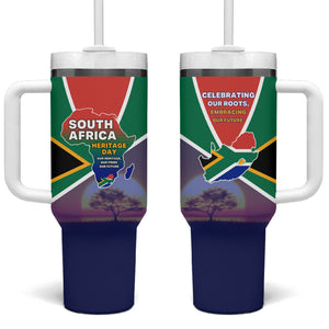 South Africa Heritage Day Tumbler With Handle Celebrating Roots Flag Map Sunset Savanna