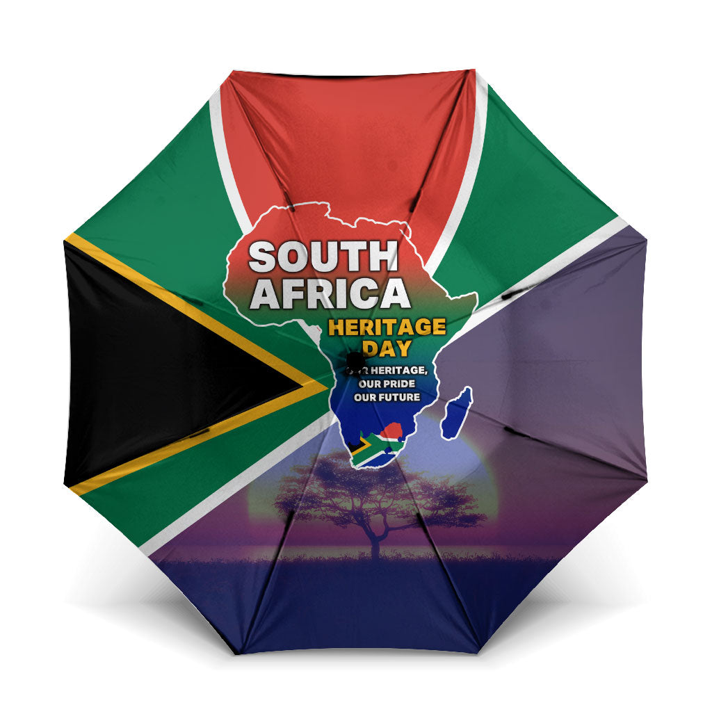 South Africa Heritage Day Umbrella Celebrating Roots Flag Map Sunset Savanna